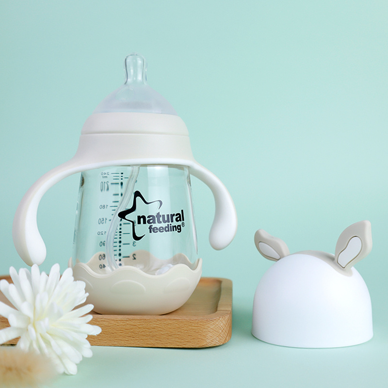 Custom Wide-bore Quick Flush Baby Bottle Anti-colic Newborn BPA Free Glass Baby Feeding Bottles