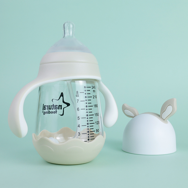 Custom Wide-bore Quick Flush Baby Bottle Anti-colic Newborn BPA Free Glass Baby Feeding Bottles