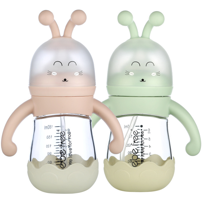 Custom Hands Free Supplies Biberon En Verre BPA Free Glass Baby Feeding Bottle Mamadeira De Vidro