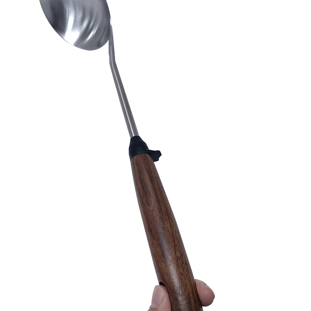 Wholesale Kitchen Stainless Steel Soup Ladle Cooking Spoon with Black Walnut Wood Handle