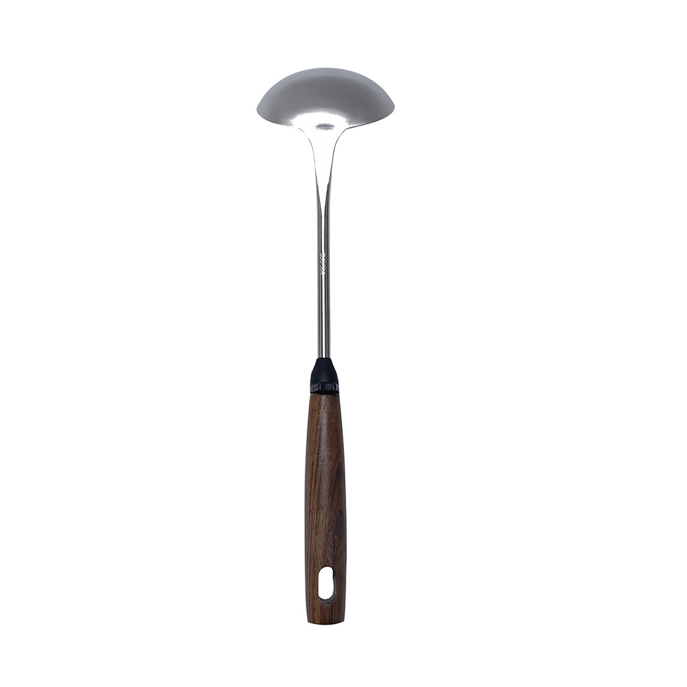 Wholesale Kitchen Stainless Steel Soup Ladle Cooking Spoon with Black Walnut Wood Handle