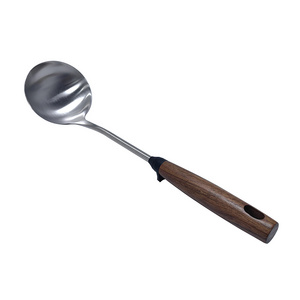 Wholesale Kitchen Stainless Steel Soup Ladle Cooking Spoon with Black Walnut Wood Handle