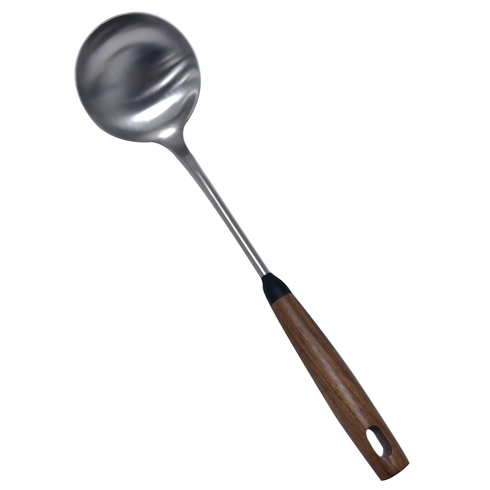 Wholesale Kitchen Stainless Steel Soup Ladle Cooking Spoon with Black Walnut Wood Handle