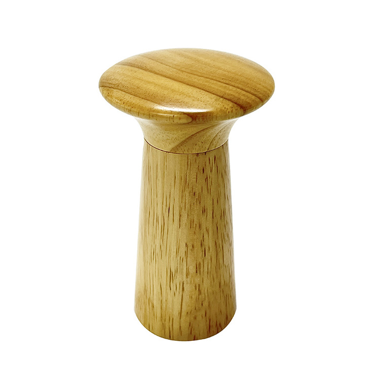 Custom Logo Manual Mushroom Shape Rubber Wood Pepper and Salt Mill Grinder