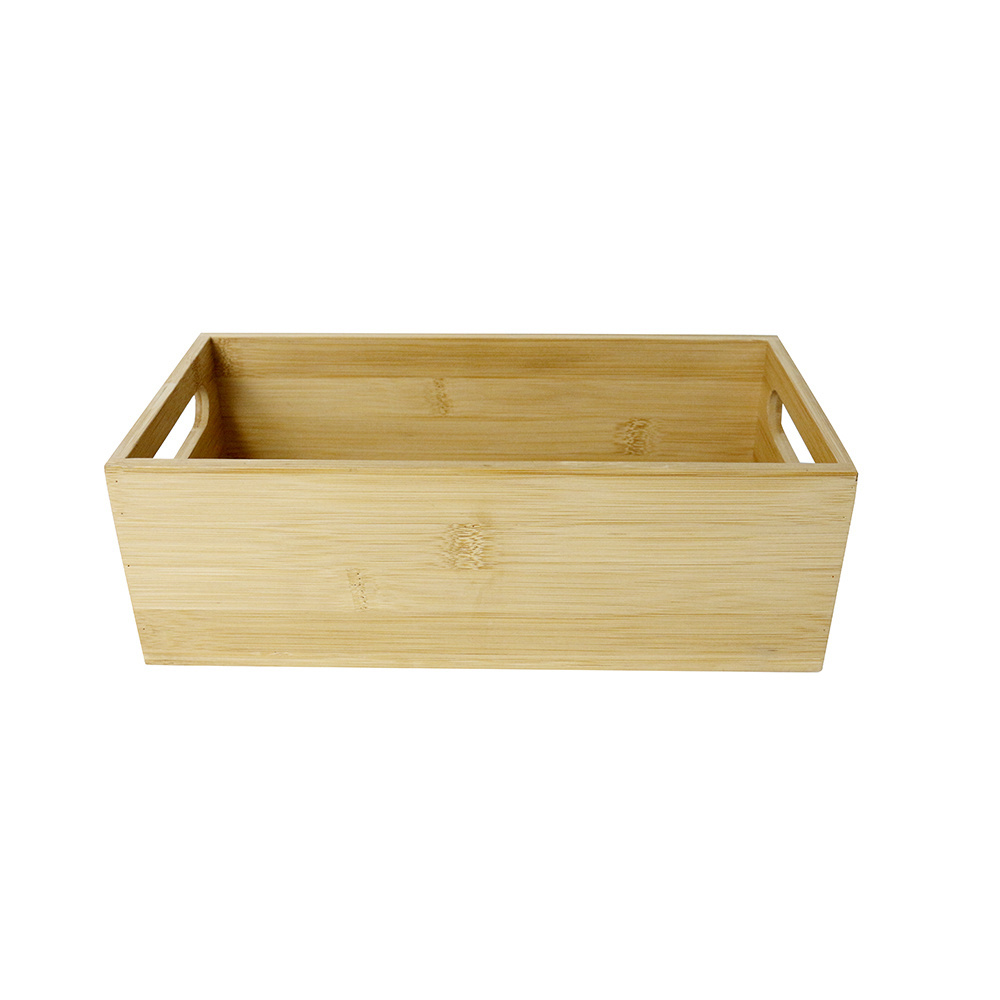 Wholesale Natural Bamboo Storage Bin Container Basket with Handles for Kitchen Pantry Cabinet Shelves Counter