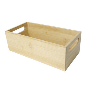 Wholesale Natural Bamboo Storage Bin Container Basket with Handles for Kitchen Pantry Cabinet Shelves Counter