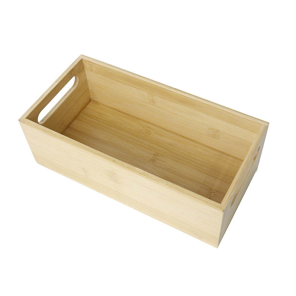 Wholesale Natural Bamboo Storage Bin Container Basket with Handles for Kitchen Pantry Cabinet Shelves Counter