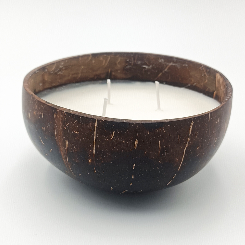 Natural Coconut Shell Bowls Sample Wholesale Soy Wax Aromatherapy Customised Luxury Lavender Scented Candles 3 Wick