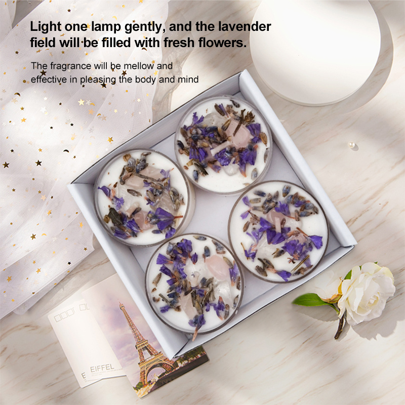 High quality wholesale Christmas Dried flowers Vanilla Gel wax Soy Beeswax Small Tea light Organic gift set Scented Candle