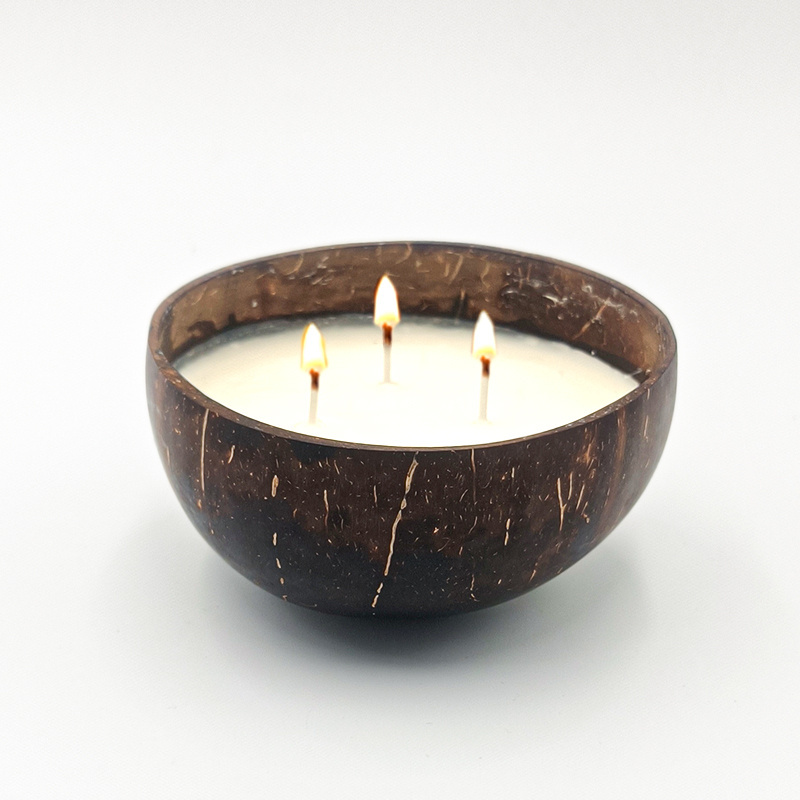 Natural Coconut Shell Bowls Sample Wholesale Soy Wax Aromatherapy Customised Luxury Lavender Scented Candles 3 Wick