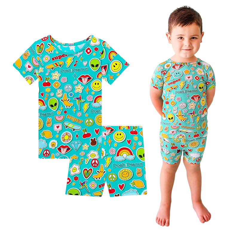 Short sleeve children pajamas kids sleepwear boys' summer pyjamas kids bamboo pjs personalized summer pajamas for children