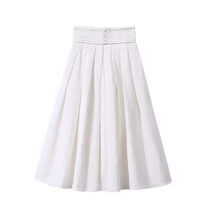 Spring new three-grain buckle female retro high waist a word medium-length French umbrella skirt half skirt