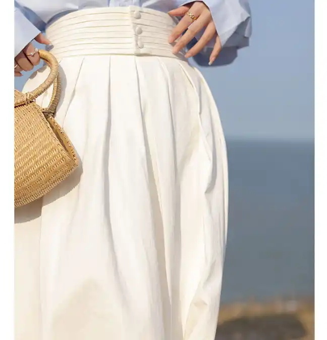 Spring new three-grain buckle female retro high waist a word medium-length French umbrella skirt half skirt