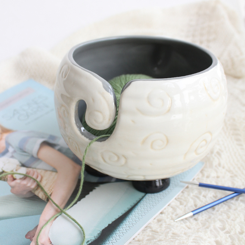 Lotus Ceramic Yarn Bowl,Cute Sheep Knitting Holder, Ball Storage,Crocheting Accessories