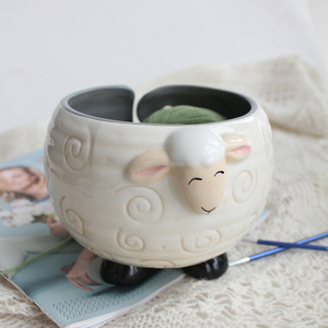 Lotus Ceramic Yarn Bowl,Cute Sheep Knitting Holder, Ball Storage,Crocheting Accessories