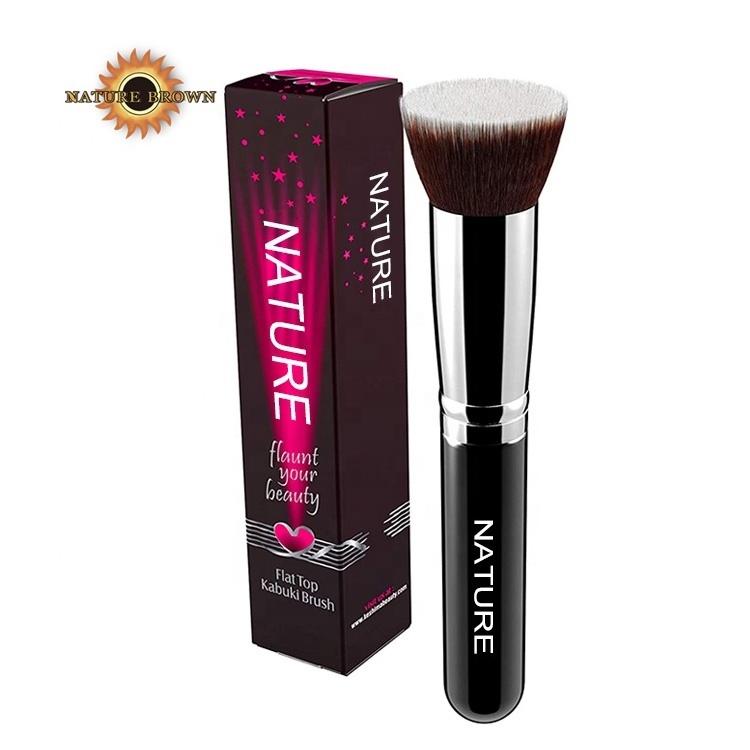 Best seller kabuki customizable logo orange purple black matte single flat top makeup brush for powder buffing blending