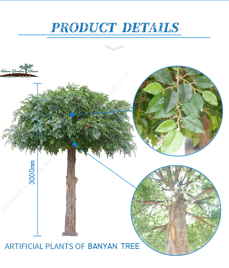 Outdoor UV Resistant Large Fake Ficus Trees Silk Leaves Faux Plants 10ft Big Banyan Plastic Tree Artificial