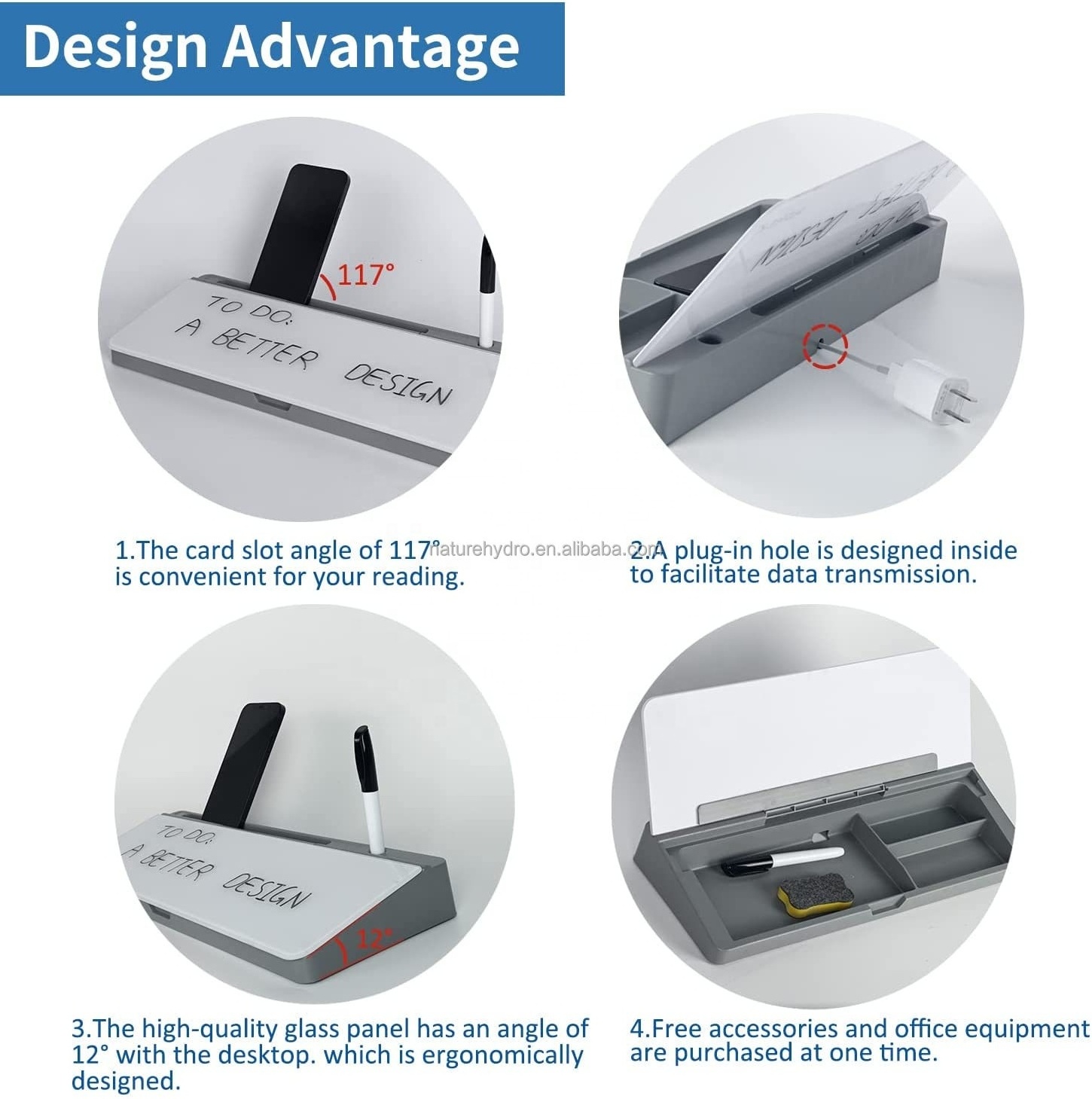 High Quality Reusable Surface Glass Writing Board Desktop Whiteboard with Storage for Office