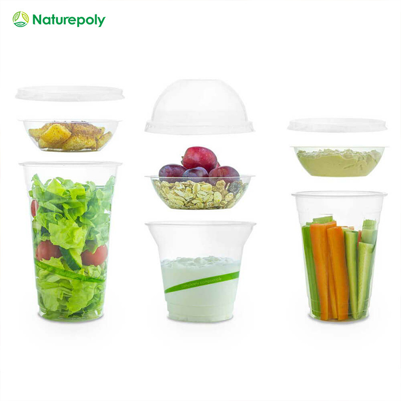 Customized 10 12 14 16 20 24 oz Disposable Compostable Biodegradable Clear Plastic Cups Cold Drinking PLA Cup with Lids