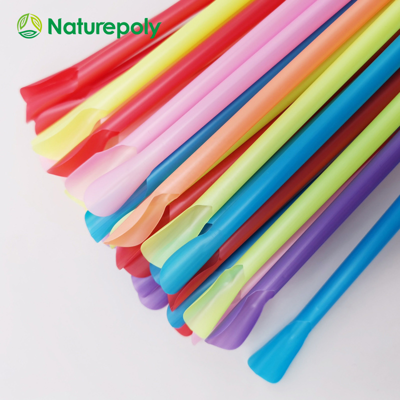 Customize Food Grade Eco-Friendly Colored Disposable Juice Pla Drinking Straw Biodegradable Plastic Spoon Straws