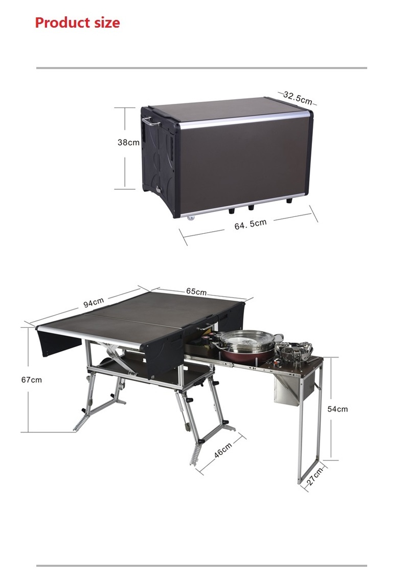 C650 Portable Camping Picnic Activities Aluminum Alloy Easy open Portable Outdoor Mobile Kitchen