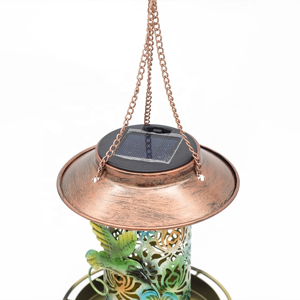 Stainless steel Solar Bird Feeder for Outdoors Hanging Metal Wild Bird Feeder for Cardinals Solar Garden Lantern bird feeder