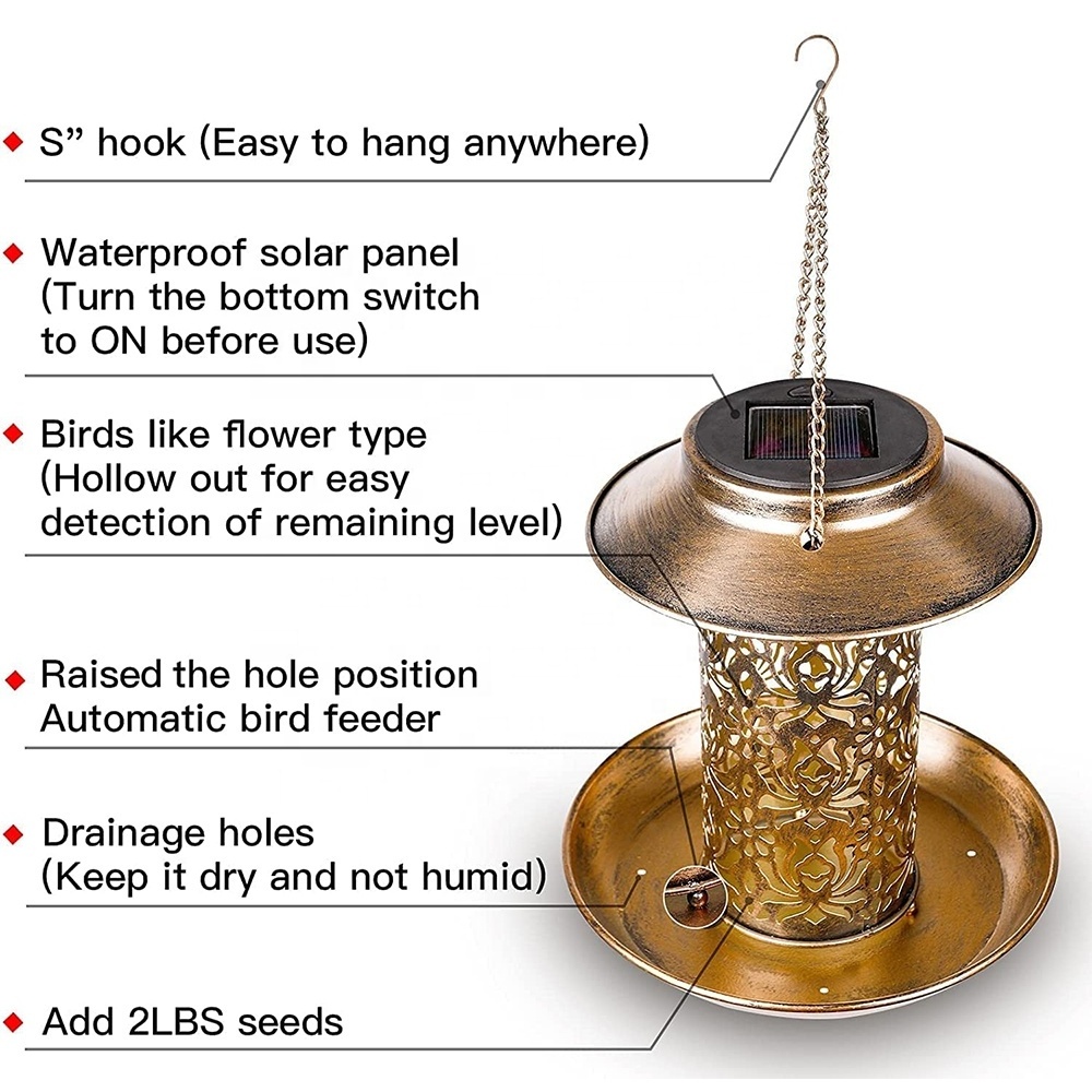 High quality Solar Landscape Light Bird Feeder Garden eco friendly Birds Feeder for outdoors hanging animal feeders