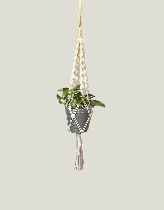 Eco-friendly Fully Handmade Classic Macrame Pattern Plant Hanger For Home Decoration