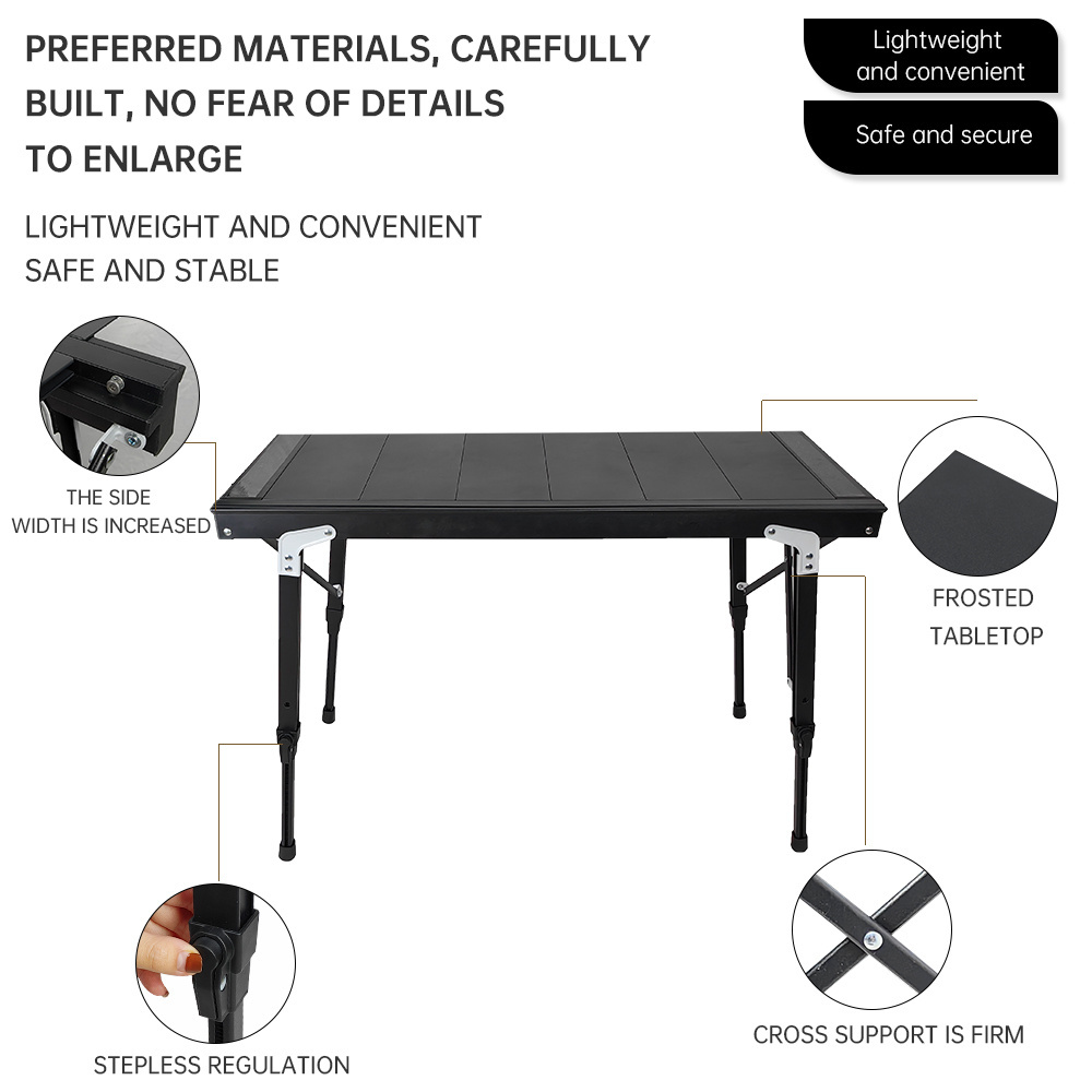 Outdoor Travel Hiking Garden Aluminum Folding Lightweight Portable Adjustable Barbecue Beach Picnic Camping Kitchen Igt Table