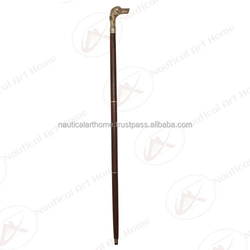 Walking Stick - Brass Dog Head Handle with Wooden Shaft Walking Stick - Animal Head Walking Stick - Walking Cane - NAH19012