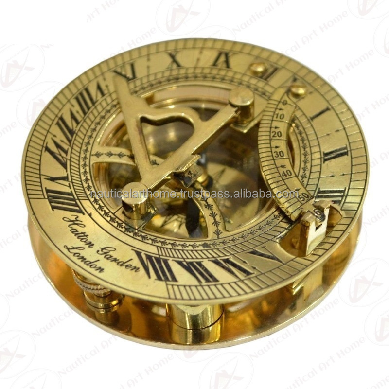 Sundial Compass with Wooden Box - Vintage Nautical Collectible Compass with Box