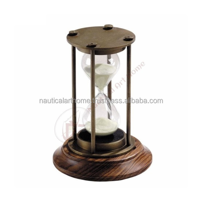 Antique Brass Sand Timer Hourglass on Wooden Base - Antique Sand Timer - 3 Minutes Sand Clock by Nautical Art Home - NAH11021