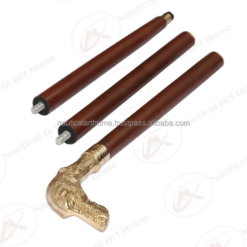 Walking Stick - Brass Dog Head Handle with Wooden Shaft Walking Stick - Animal Head Walking Stick - Walking Cane - NAH19012