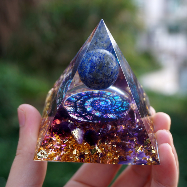 Lapis Lazuli Crystal Sphere Orgone Pyramid-Natural Amethyst Orgonite Pyramid-Positive Energy Generator Healing