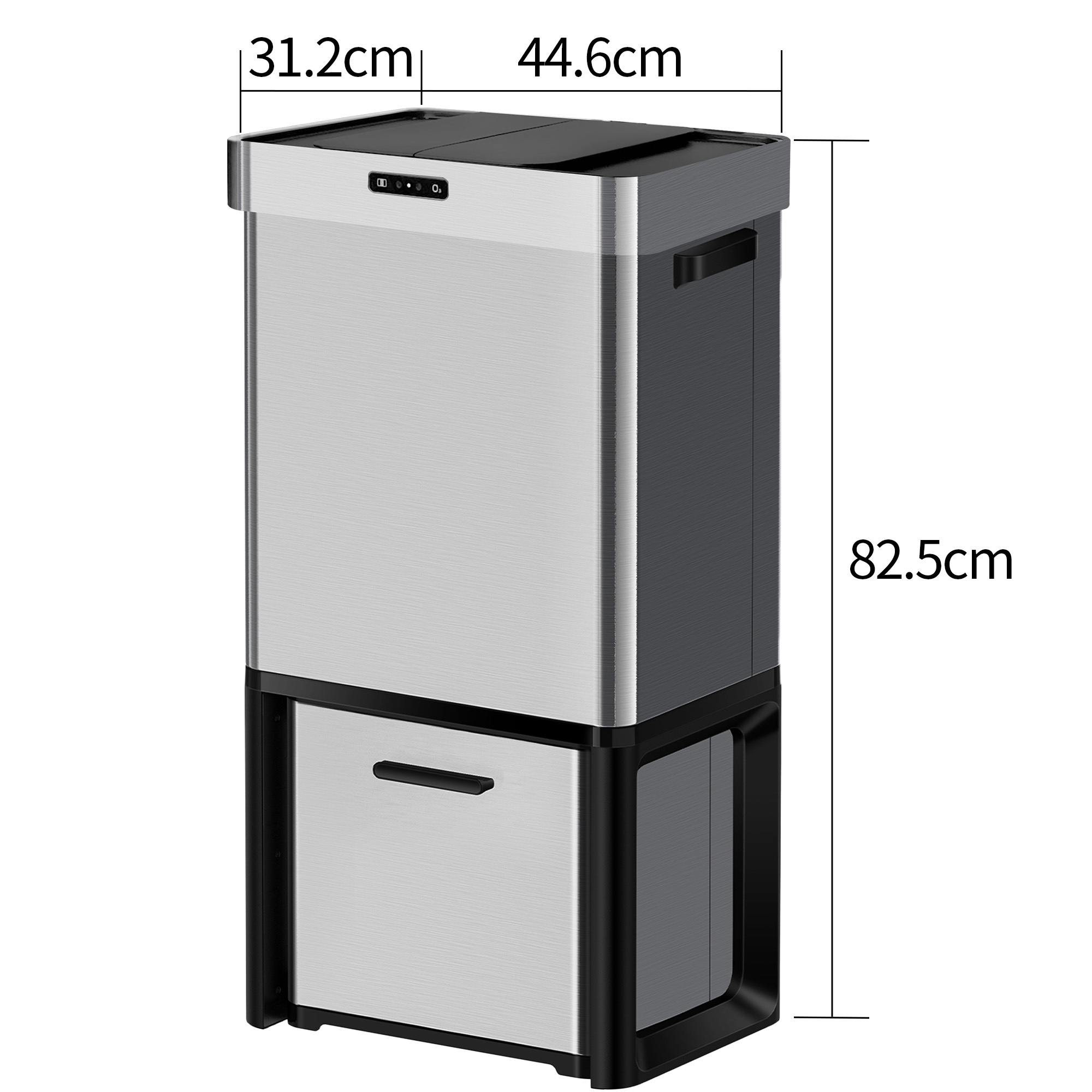 72L Stainless Steel Double Layer Recycling Waste Bins Sliding Opening Cover Kitchen Trash Can