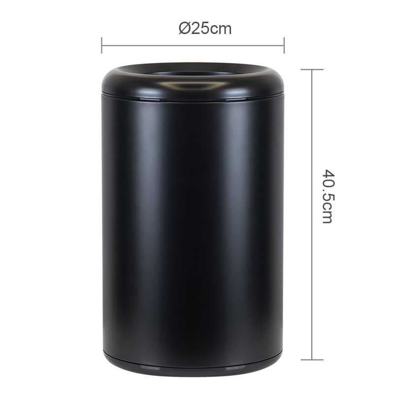 12L Black Metal Trash  Can Round Opentop dual Dustbin Storage household rubbish bin