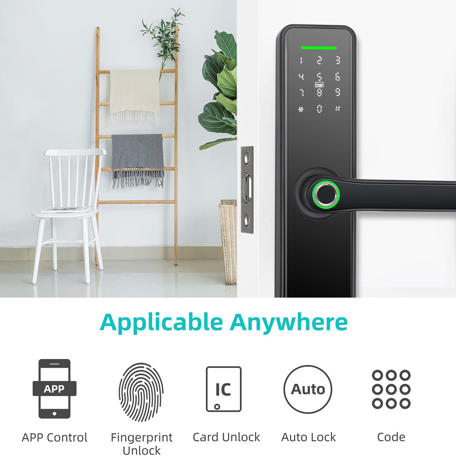 Waterproof Keyless Tuya APP Intelligent Secure Anti-Theft Digital Fingerprint Card Aluminum Alloy Handle Smart Door Lock