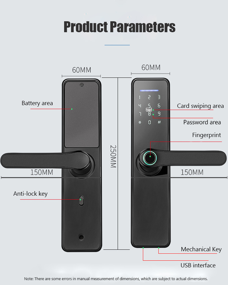 Hotel Security Digital Fingerprint Handle Electronic Lock TTlock BLE WIFI Tuya Waterproof Smart Door Lock with Wifi