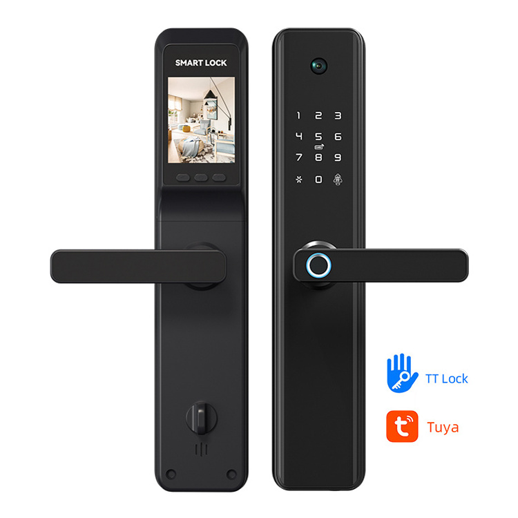 Hot Sale Fingerprint Handle Smart Camera Hotel Home Electronic Digital Thumbprint Password Waterproof Smart Lock For Wooden Door