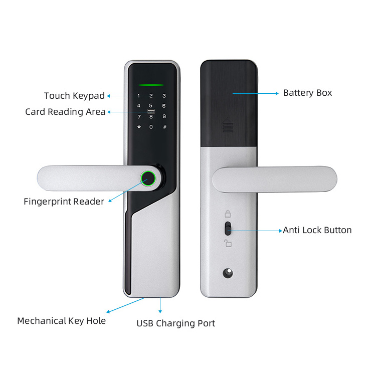 Home Apartment Smart Digital Electronic Security Password Card Key USB Smart Door Lock With Fingerprint Without App Remote Contr