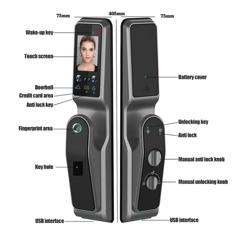 Tuya APP Security Electric Digital Locks Automatic Door Closing System Face Recognition Smart Locks Built in Camera with Keys