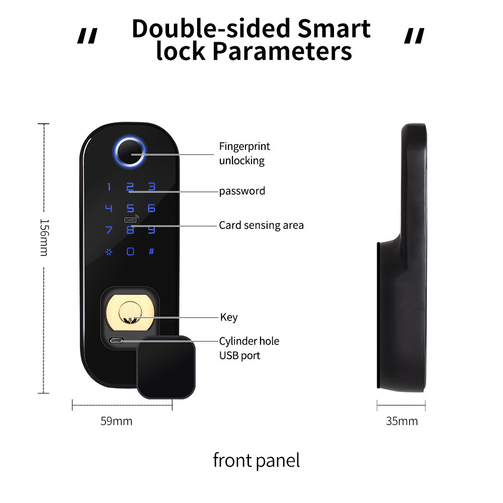 Waterproof Tuya Wifi Smart Door Lock Digital Password Double-Sided Fingerprint Electronic Rim Lock For Outdoor Iron Gate Door