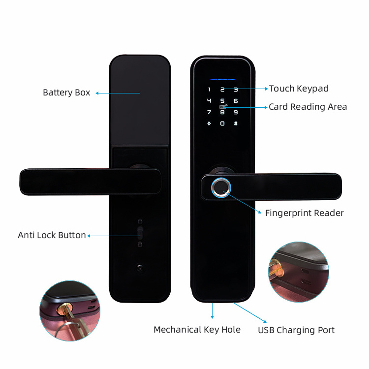 Biometric Keyless X5 Security Digital Fingerprint Locks Password Wifi Tuya App Zigbee3.0 Remote Smart Door Lock