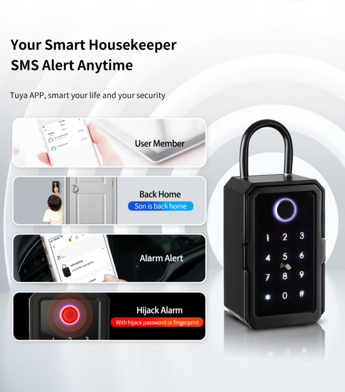 K3-TY Smart Key Box Tuya Digital Key Lock Box Weatherproof Outdoor Safe Wall Keybox Fingerprint Password Lock Home Smart Key Box