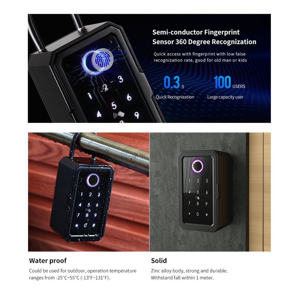 Outdoor Wall Mount Smart Key Safe Box Storage Combination Digital Key Card Wifi Blue-tooth App Fingerprint Smart Key Lock Box