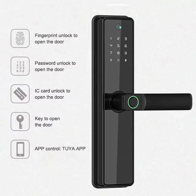 Volibel Digital Fingerprint Automatic Biometric Rfid Card Tuya Wifi App Combination Home Security Smart Door Lock With Camera