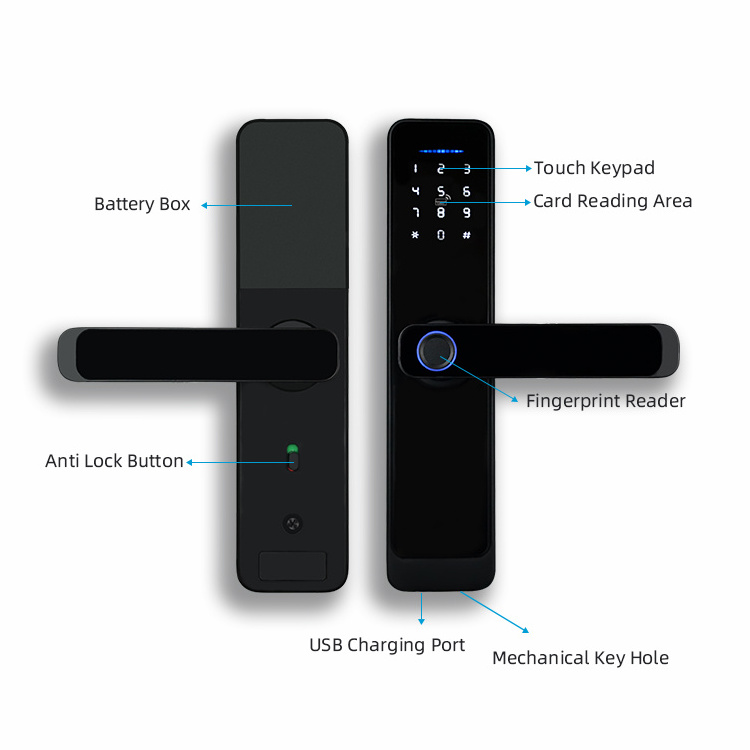 Factory Outlet Waterproof Fingerprint Handle Digital Keyless Tuya Wifi App Intelligent Password Card Smart Door Lock