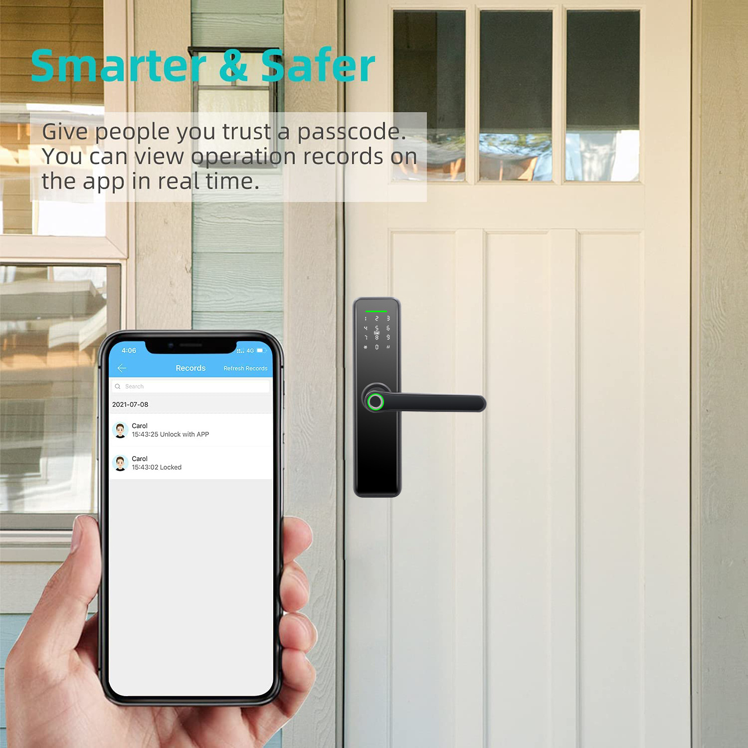 Waterproof Keyless Tuya APP Intelligent Secure Anti-Theft Digital Fingerprint Card Aluminum Alloy Handle Smart Door Lock