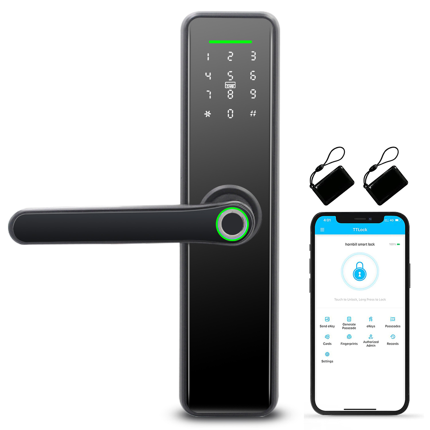 Waterproof Keyless Tuya APP Intelligent Secure Anti-Theft Digital Fingerprint Card Aluminum Alloy Handle Smart Door Lock