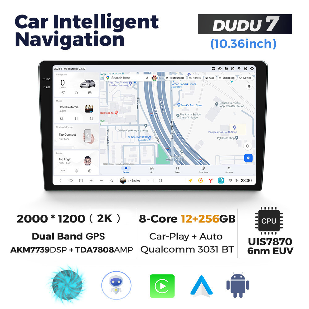 NaviFly DUDUAUTO Newest Android 2K screen Car Navigation For Universal Head Unit stereo with car play android auto